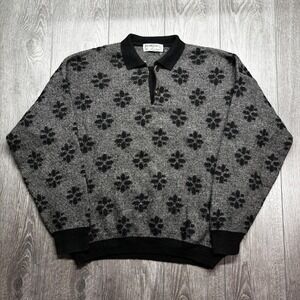 Vintage Mondo Di Marco Large Sweater Mens  Mohair Flowers Grey Knit Italy 90s